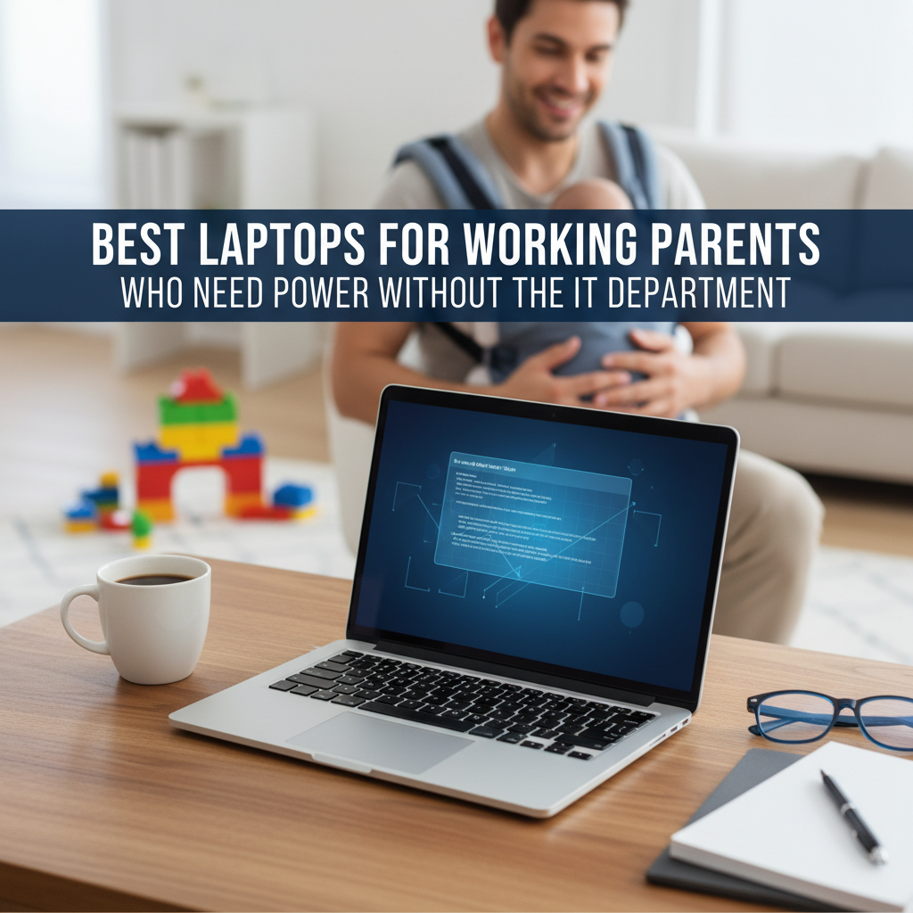Professional blog header image for article titled: Best Laptops for Working Parents Who Need Power Without the IT Department. High quality, relevant imagery, clean composition.