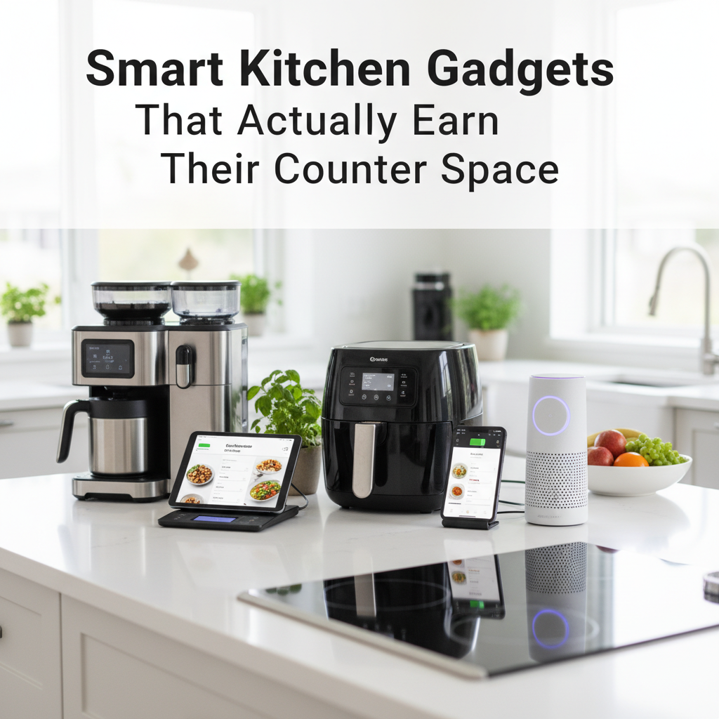 Professional blog header image for article titled: Smart Kitchen Gadgets That Actually Earn Their Counter Space. High quality, relevant imagery, clean composition.