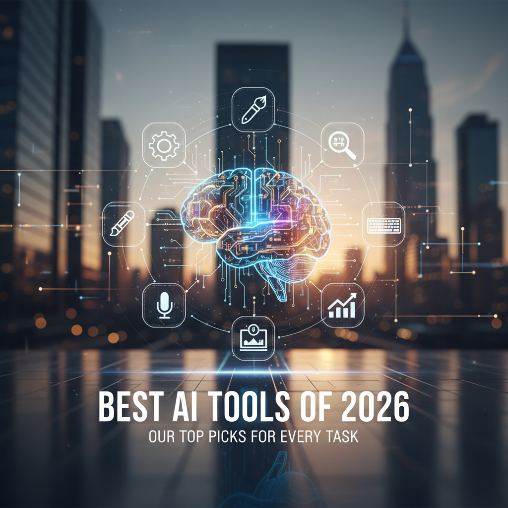 Professional blog header image for article titled: Best AI Tools of 2026: Our Top Picks for Every Task. High quality, relevant imagery, clean composition.